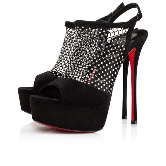 Christian Louboutin PLOUGESTA ALTA STRASS Fishnet Heels Pump Shoes Sandal - Picture 2 of 16